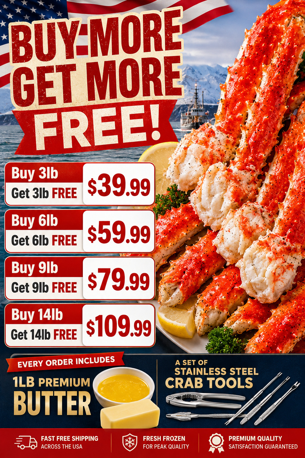 🔥 Buy More Get More! Wild-Caught King Crab Legs – Giant Legs & Restaurant Quality