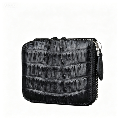 Black Textured Mini Square Zip Wallet with Separate Coin Pocket, Pocket-Sized Card Purse for Daily Outfit Matching