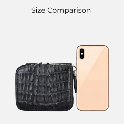 Black Textured Mini Square Zip Wallet with Separate Coin Pocket, Pocket-Sized Card Purse for Daily Outfit Matching