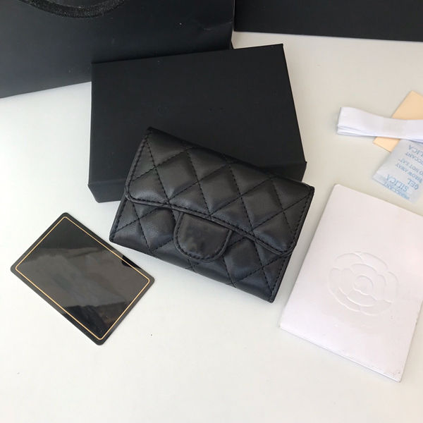 Black Grid Quilted Mini Tri-Fold Card Wallet with Metal Snap Button, Pocket-Sized Flap Purse for Daily Outfit Matching