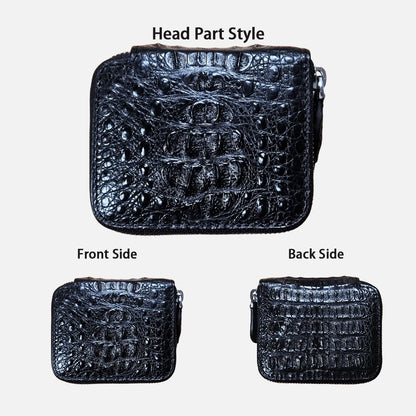 Black Textured Mini Square Zip Wallet with Separate Coin Pocket, Pocket-Sized Card Purse for Daily Outfit Matching