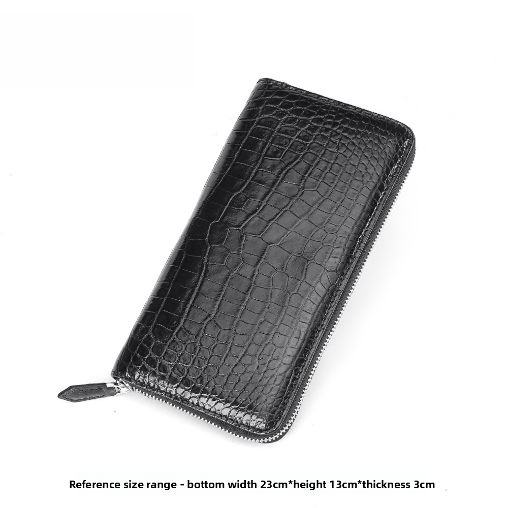 Black Embossed Long Full-Zip Card Holder Wallet with Leather Zipper Tab, Large Capacity Handheld Clutch for Business Daily Matching